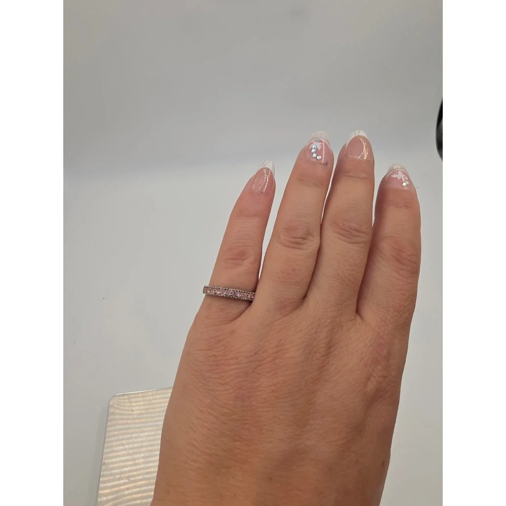Sterling Silver 925 LJ Pink Stone Channel Set Stackable Band Ring Size 7.25